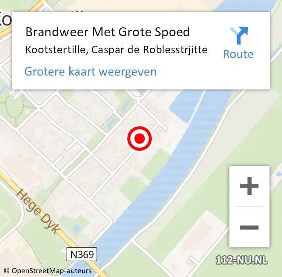 Locatie op kaart van de 112 melding: Brandweer Met Grote Spoed Naar Kootstertille, Caspar de Roblesstrjitte op 9 oktober 2023 02:53