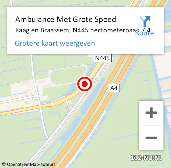 Locatie op kaart van de 112 melding: Ambulance Met Grote Spoed Naar Kaag en Braassem, N445 hectometerpaal: 7,4 op 9 oktober 2023 06:29