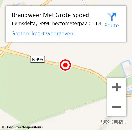 Locatie op kaart van de 112 melding: Brandweer Met Grote Spoed Naar Eemsdelta, N996 hectometerpaal: 13,4 op 9 oktober 2023 06:43