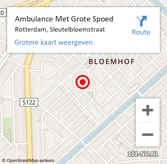 Locatie op kaart van de 112 melding: Ambulance Met Grote Spoed Naar Rotterdam, Sleutelbloemstraat op 9 oktober 2023 07:32