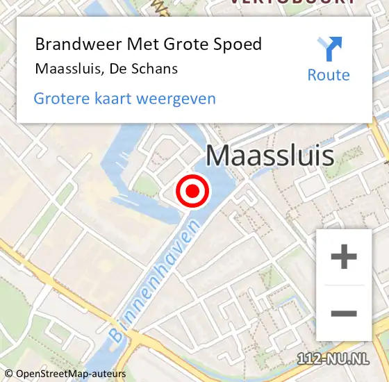 Locatie op kaart van de 112 melding: Brandweer Met Grote Spoed Naar Maassluis, De Schans op 9 oktober 2023 08:29