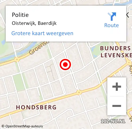 Locatie op kaart van de 112 melding: Politie Oisterwijk, Baerdijk op 9 oktober 2023 10:38