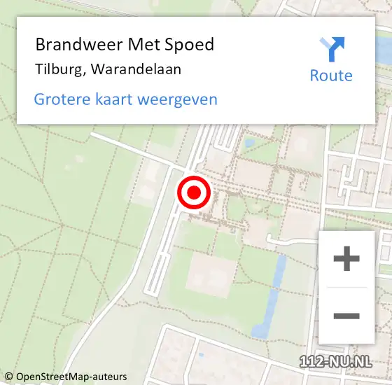 Locatie op kaart van de 112 melding: Brandweer Met Spoed Naar Tilburg, Warandelaan op 9 oktober 2023 10:52