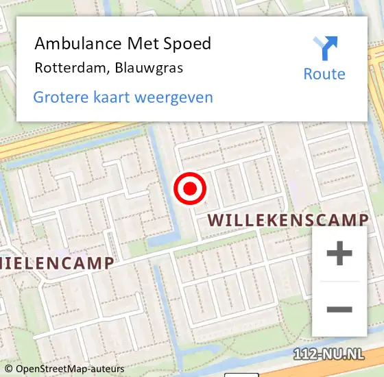 Locatie op kaart van de 112 melding: Ambulance Met Spoed Naar Rotterdam, Blauwgras op 9 oktober 2023 11:20