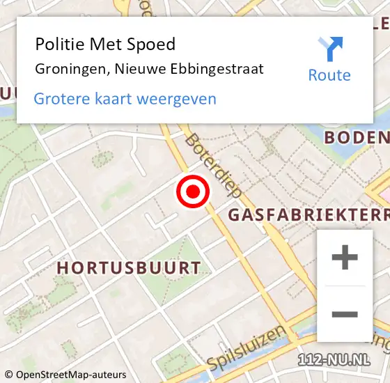 Locatie op kaart van de 112 melding: Politie Met Spoed Naar Groningen, Nieuwe Ebbingestraat op 9 oktober 2023 11:52
