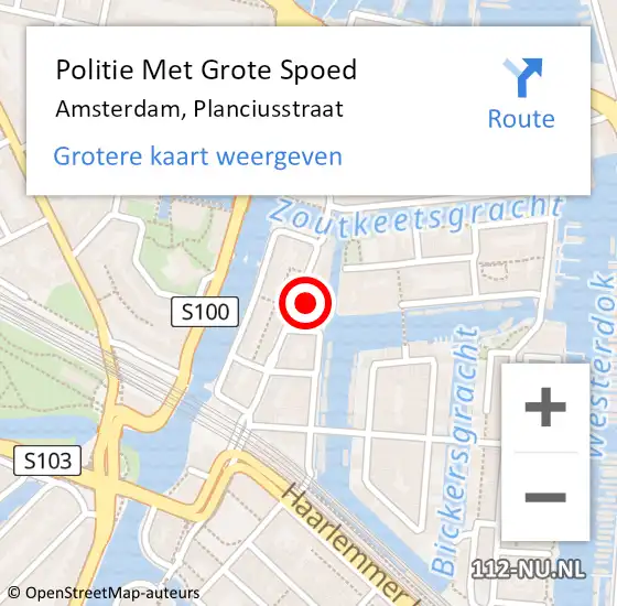 Locatie op kaart van de 112 melding: Politie Met Grote Spoed Naar Amsterdam, Planciusstraat op 9 oktober 2023 12:40