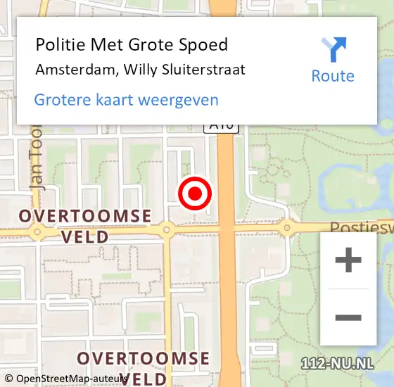 Locatie op kaart van de 112 melding: Politie Met Grote Spoed Naar Amsterdam, Willy Sluiterstraat op 9 oktober 2023 13:03