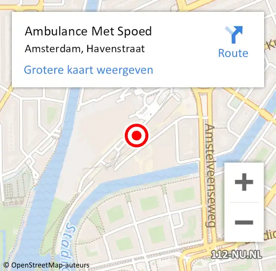 Locatie op kaart van de 112 melding: Ambulance Met Spoed Naar Amsterdam, Havenstraat op 9 oktober 2023 14:01