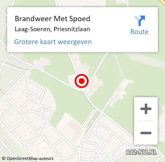Locatie op kaart van de 112 melding: Brandweer Met Spoed Naar Laag-Soeren, Priesnitzlaan op 9 oktober 2023 14:39