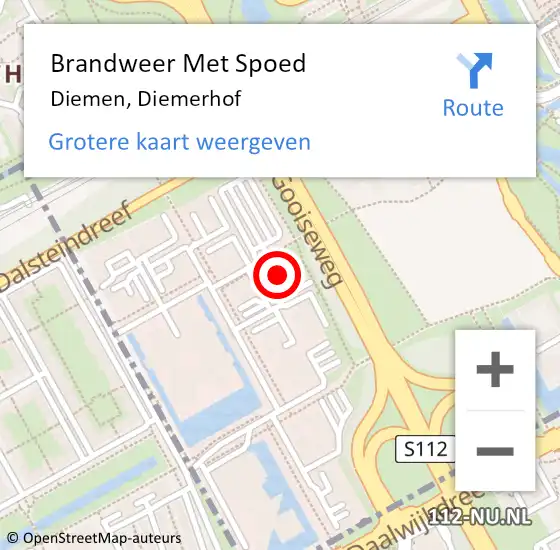 Locatie op kaart van de 112 melding: Brandweer Met Spoed Naar Diemen, Diemerhof op 9 oktober 2023 15:18
