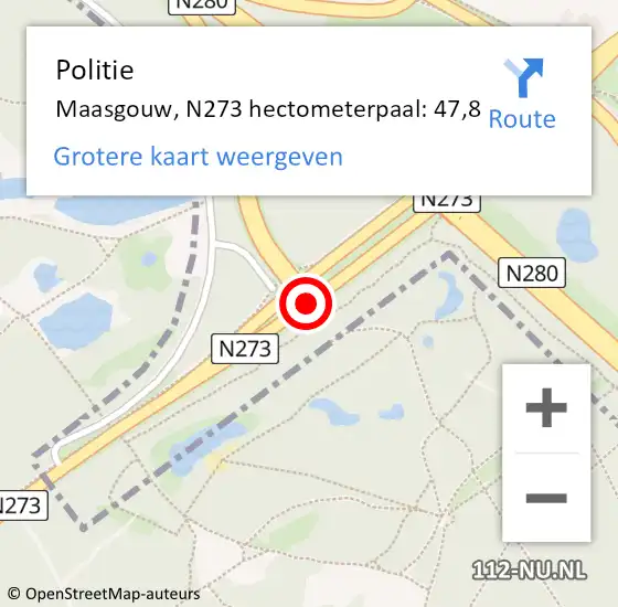 Locatie op kaart van de 112 melding: Politie Maasgouw, N273 hectometerpaal: 47,8 op 9 oktober 2023 15:51