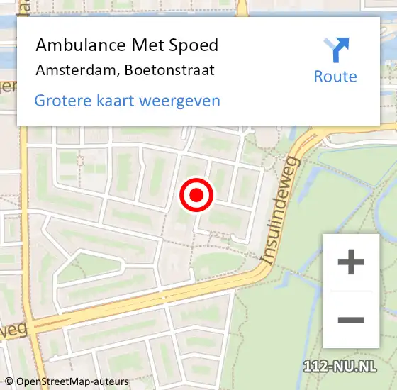Locatie op kaart van de 112 melding: Ambulance Met Spoed Naar Amsterdam, Boetonstraat op 9 oktober 2023 15:53