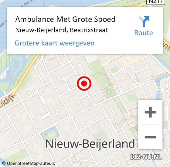 Locatie op kaart van de 112 melding: Ambulance Met Grote Spoed Naar Nieuw-Beijerland, Beatrixstraat op 9 oktober 2023 15:58
