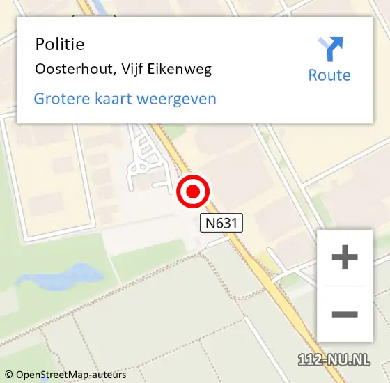 Locatie op kaart van de 112 melding: Politie Oosterhout, Vijf Eikenweg op 9 oktober 2023 17:37