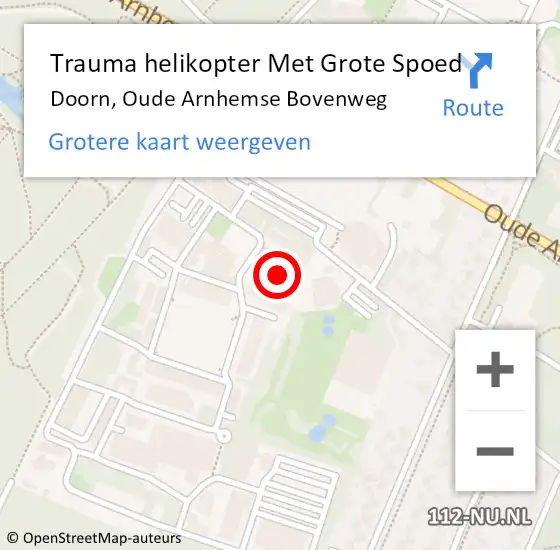 Locatie op kaart van de 112 melding: Trauma helikopter Met Grote Spoed Naar Doorn, Oude Arnhemse Bovenweg op 9 oktober 2023 18:37