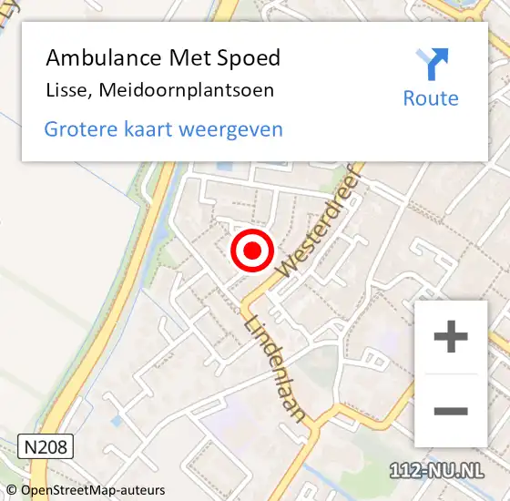 Locatie op kaart van de 112 melding: Ambulance Met Spoed Naar Lisse, Meidoornplantsoen op 9 oktober 2023 18:51