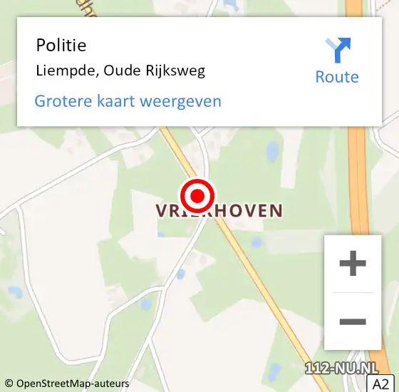 Locatie op kaart van de 112 melding: Politie Liempde, Oude Rijksweg op 9 oktober 2023 19:15