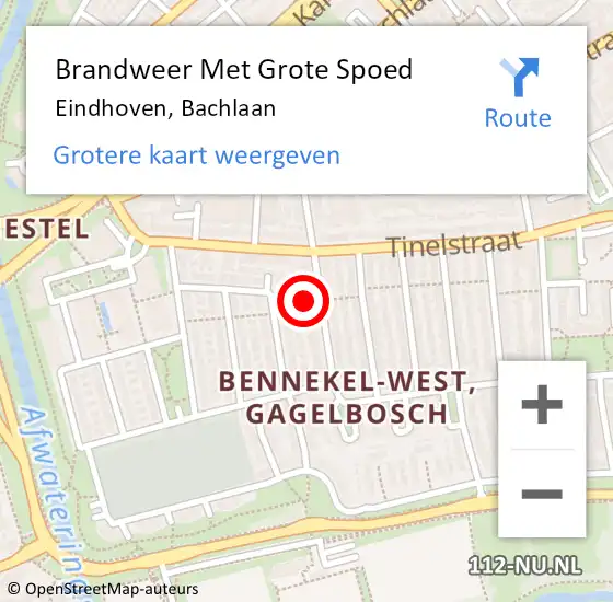 Locatie op kaart van de 112 melding: Brandweer Met Grote Spoed Naar Eindhoven, Bachlaan op 9 oktober 2023 19:23