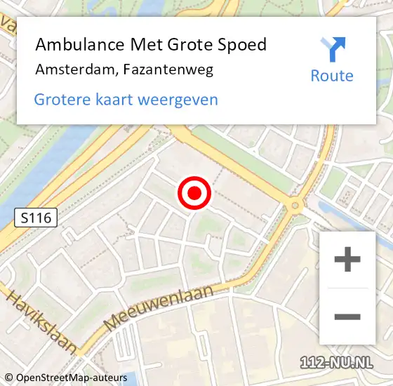 Locatie op kaart van de 112 melding: Ambulance Met Grote Spoed Naar Amsterdam, Fazantenweg op 9 oktober 2023 20:28