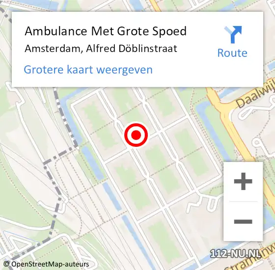 Locatie op kaart van de 112 melding: Ambulance Met Grote Spoed Naar Amsterdam, Alfred Döblinstraat op 9 oktober 2023 21:49