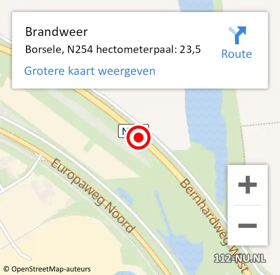 Locatie op kaart van de 112 melding: Brandweer Borsele, N254 hectometerpaal: 23,5 op 10 oktober 2023 07:00