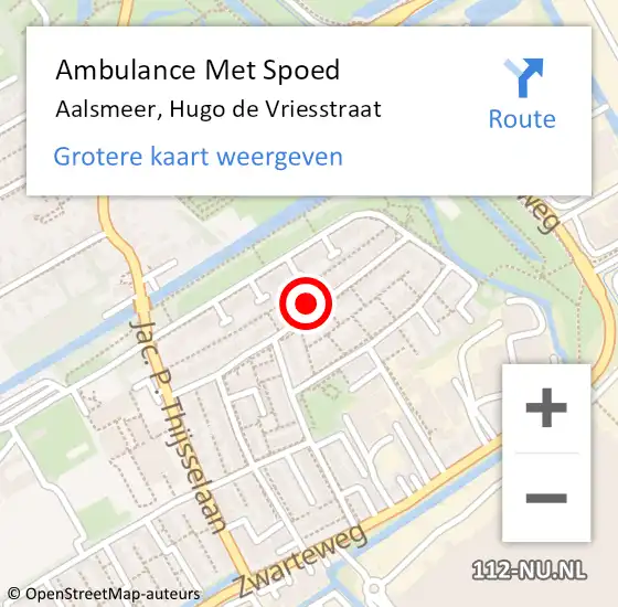 Locatie op kaart van de 112 melding: Ambulance Met Spoed Naar Aalsmeer, Hugo de Vriesstraat op 10 oktober 2023 07:08