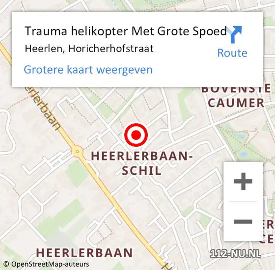 Locatie op kaart van de 112 melding: Trauma helikopter Met Grote Spoed Naar Heerlen, Horicherhofstraat op 10 oktober 2023 07:17