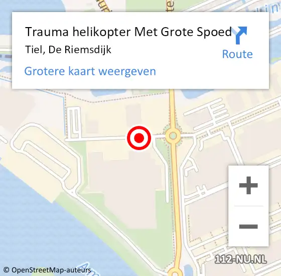 Locatie op kaart van de 112 melding: Trauma helikopter Met Grote Spoed Naar Tiel, De Riemsdijk op 10 oktober 2023 07:30