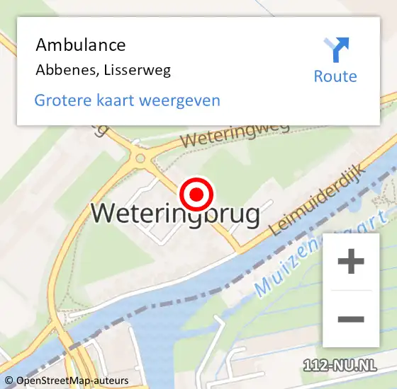 Locatie op kaart van de 112 melding: Ambulance Abbenes, Lisserweg op 10 oktober 2023 08:18