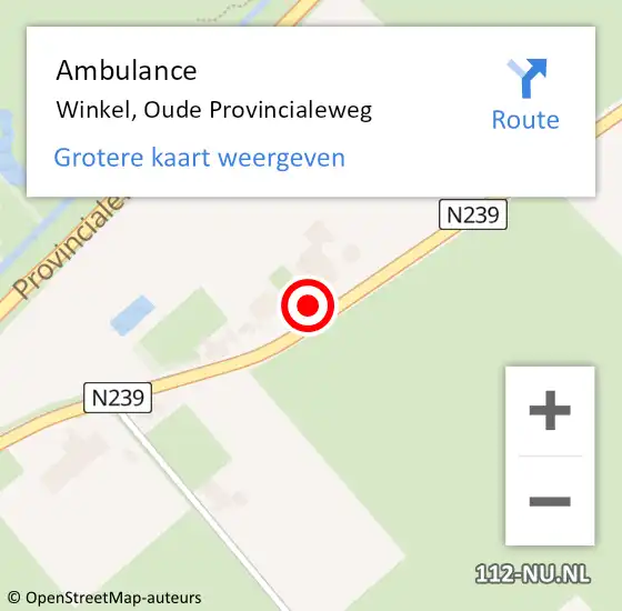 Locatie op kaart van de 112 melding: Ambulance Winkel, Oude Provincialeweg op 10 oktober 2023 08:22