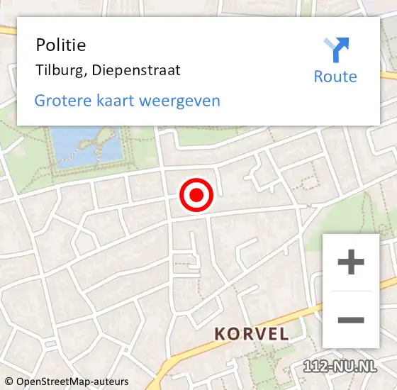 Locatie op kaart van de 112 melding: Politie Tilburg, Diepenstraat op 10 oktober 2023 10:28
