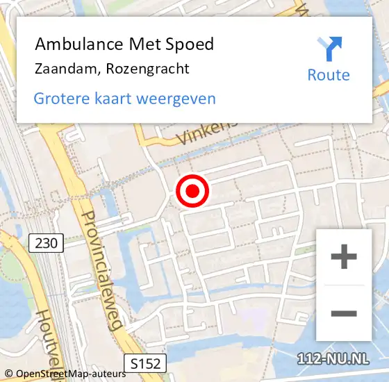Locatie op kaart van de 112 melding: Ambulance Met Spoed Naar Zaandam, Rozengracht op 10 oktober 2023 10:36