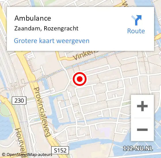 Locatie op kaart van de 112 melding: Ambulance Zaandam, Rozengracht op 10 oktober 2023 10:38