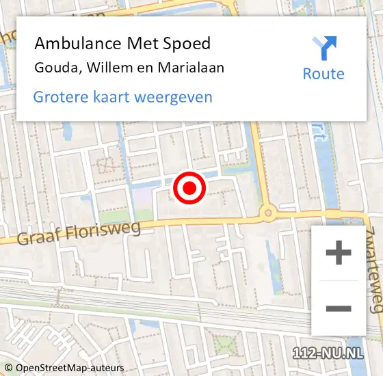 Locatie op kaart van de 112 melding: Ambulance Met Spoed Naar Gouda, Willem en Marialaan op 10 oktober 2023 11:11