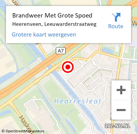 Locatie op kaart van de 112 melding: Brandweer Met Grote Spoed Naar Heerenveen, Leeuwarderstraatweg op 10 oktober 2023 11:57