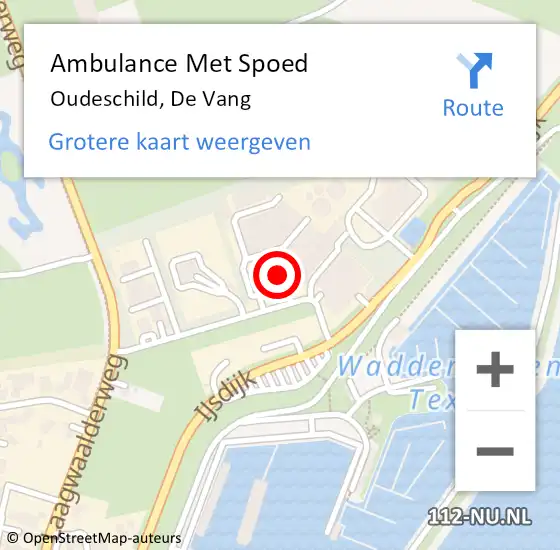 Locatie op kaart van de 112 melding: Ambulance Met Spoed Naar Oudeschild, De Vang op 10 oktober 2023 12:30