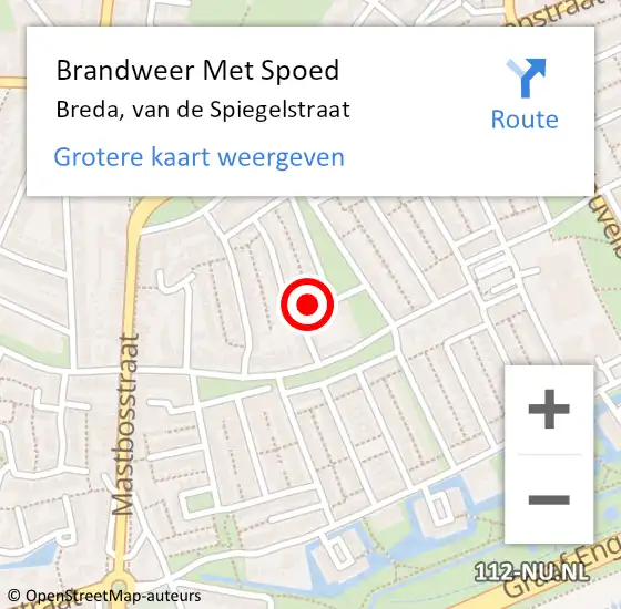Locatie op kaart van de 112 melding: Brandweer Met Spoed Naar Breda, van de Spiegelstraat op 10 oktober 2023 12:40
