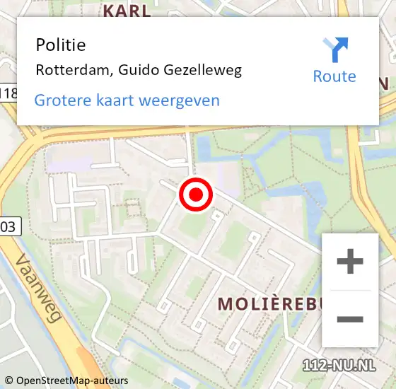 Locatie op kaart van de 112 melding: Politie Rotterdam, Guido Gezelleweg op 10 oktober 2023 13:15