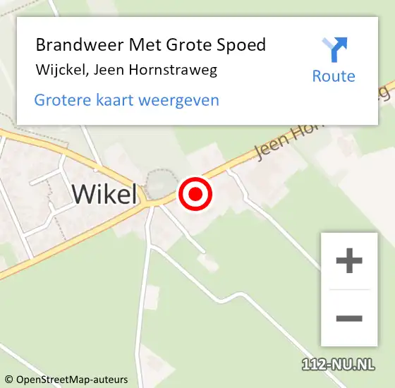 Locatie op kaart van de 112 melding: Brandweer Met Grote Spoed Naar Wijckel, Jeen Hornstraweg op 10 oktober 2023 13:27