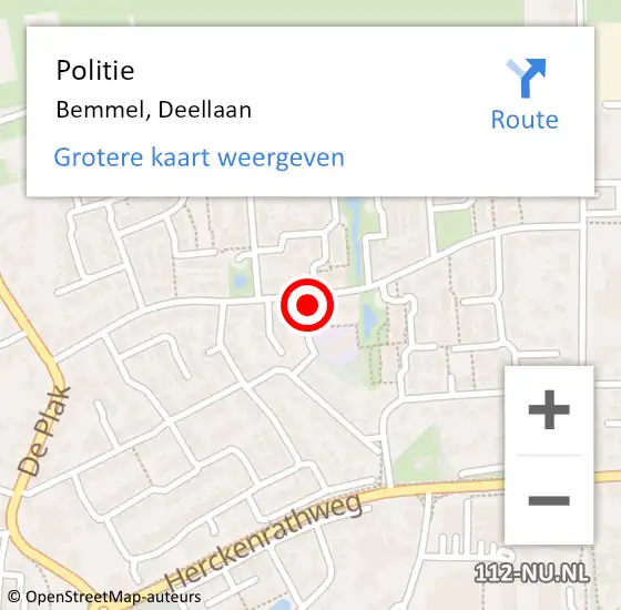 Locatie op kaart van de 112 melding: Politie Bemmel, Deellaan op 10 oktober 2023 13:56
