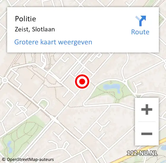 Locatie op kaart van de 112 melding: Politie Zeist, Slotlaan op 10 oktober 2023 14:51