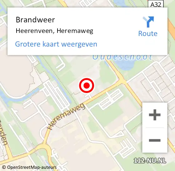 Locatie op kaart van de 112 melding: Brandweer Heerenveen, Heremaweg op 10 oktober 2023 15:35