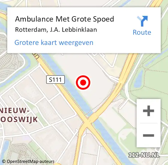 Locatie op kaart van de 112 melding: Ambulance Met Grote Spoed Naar Rotterdam, J.A. Lebbinklaan op 10 oktober 2023 16:14