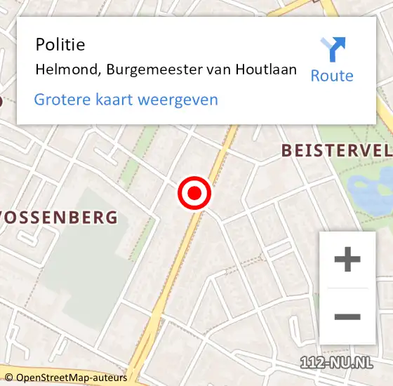 Locatie op kaart van de 112 melding: Politie Helmond, Burgemeester van Houtlaan op 10 oktober 2023 16:28
