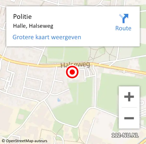 Locatie op kaart van de 112 melding: Politie Halle, Halseweg op 10 oktober 2023 16:43