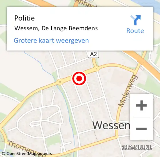 Locatie op kaart van de 112 melding: Politie Wessem, De Lange Beemdens op 10 oktober 2023 17:04