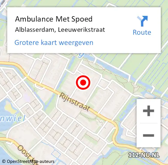 Locatie op kaart van de 112 melding: Ambulance Met Spoed Naar Alblasserdam, Leeuwerikstraat op 10 oktober 2023 17:45