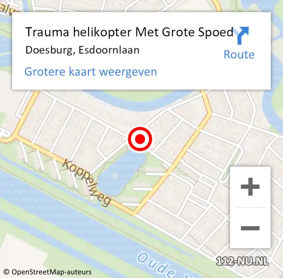 Locatie op kaart van de 112 melding: Trauma helikopter Met Grote Spoed Naar Doesburg, Esdoornlaan op 10 oktober 2023 19:33