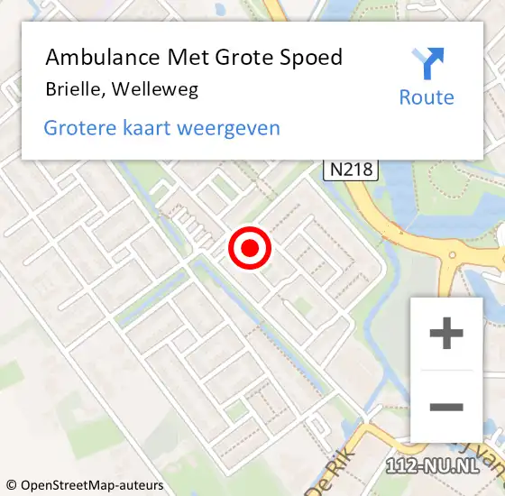 Locatie op kaart van de 112 melding: Ambulance Met Grote Spoed Naar Brielle, Welleweg op 10 oktober 2023 20:56