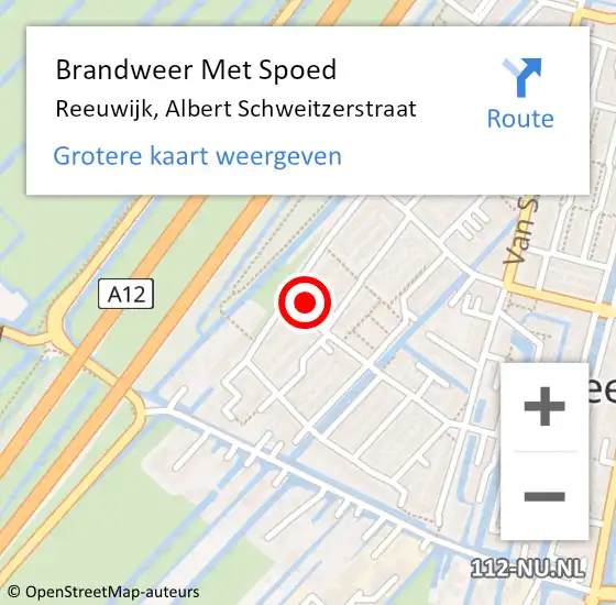 Locatie op kaart van de 112 melding: Brandweer Met Spoed Naar Reeuwijk, Albert Schweitzerstraat op 10 oktober 2023 22:23